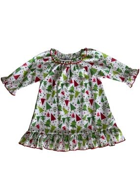 Sweet Dreams Christmas Tree Nightgown 6M Flame Resistant Holiday White Red Green
